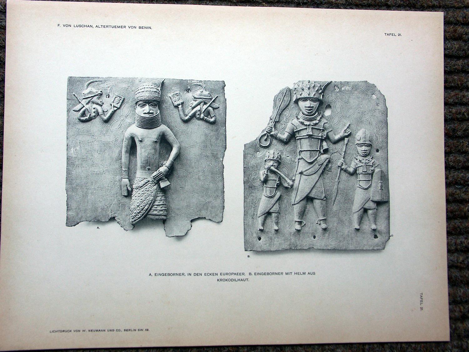 zz-lusc19,tafel 21 benin nigeria,bronze-platte mit figur-gruppe (b-iii